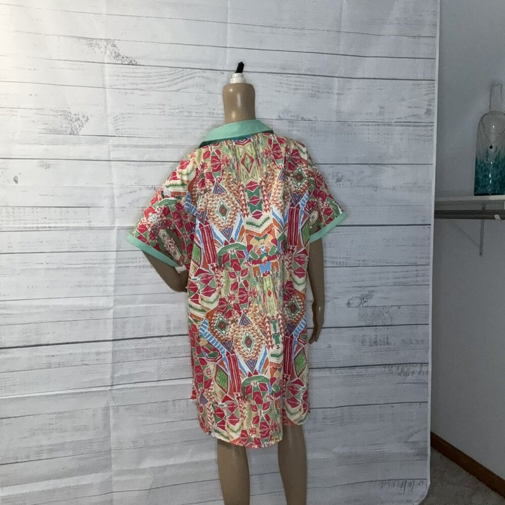 NWOT Multi-color Geometric Print Contrast Short Sleeve Shirt Dress - Picture 5 of 7